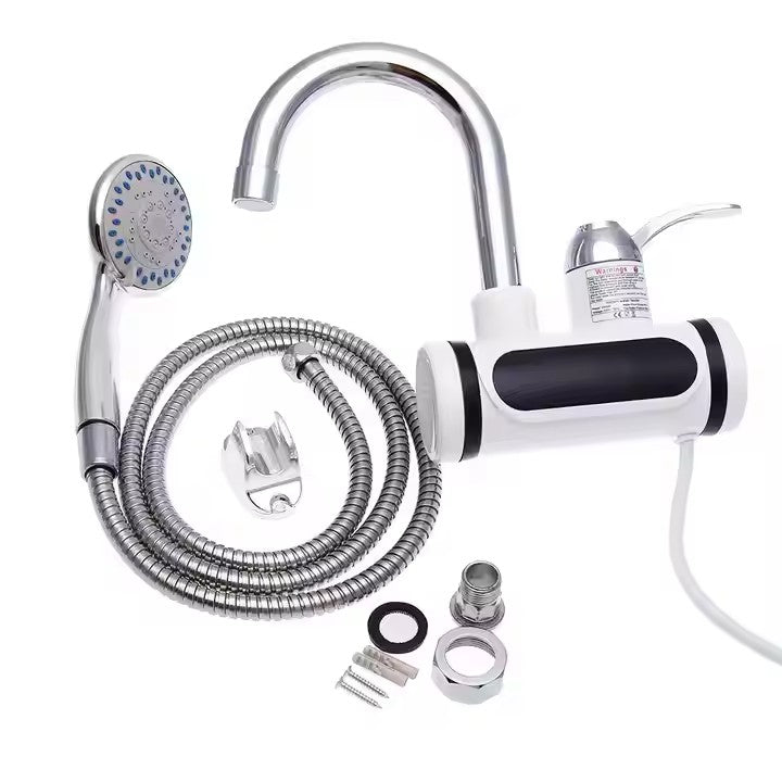 Robinet Electric cu Duș AT PERFORMANCE®, Incalzire Instantanee, 3KW, Display LCD, Apa Fierbinte în 3 Secunde – Cu Furtun 150cm și Pară de Duș Incluse